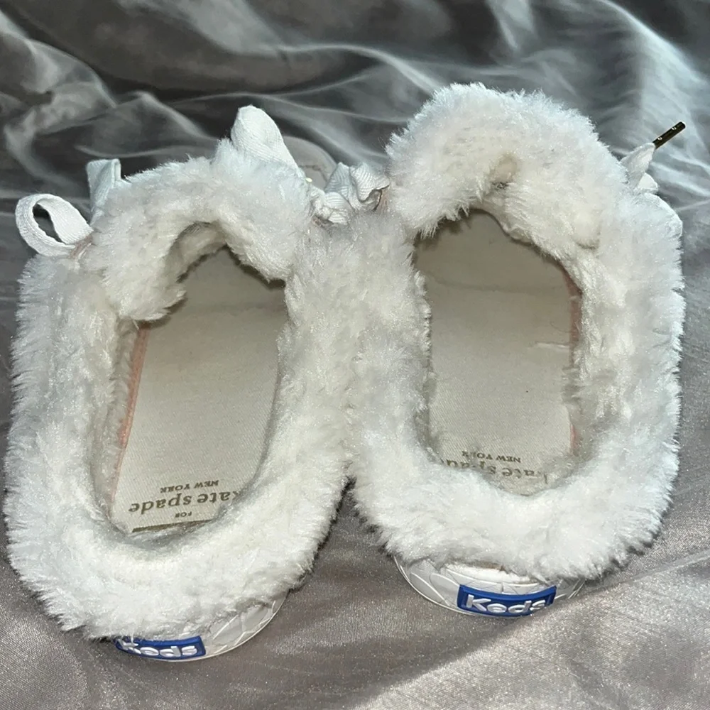 Kate Spade Keds Tan Sparkle Fur Trim Slip On Tennis Shoes size 7 - Picture 7 of 9